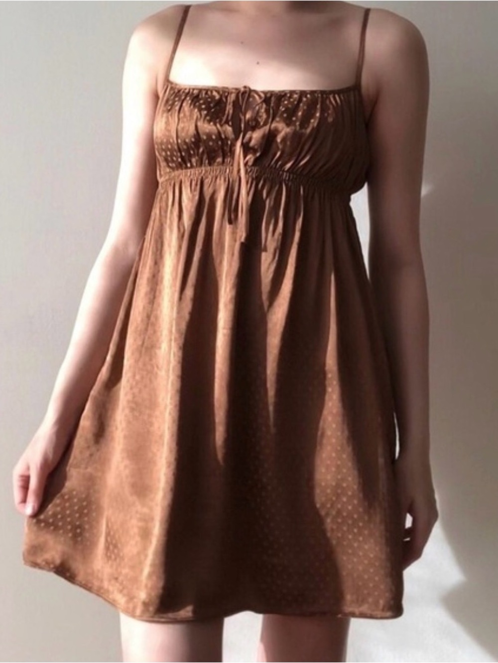 Aritzia Wilfred Minnie Dress | Silk-Look Terrazzo Brown Mini Slip Dress Size S